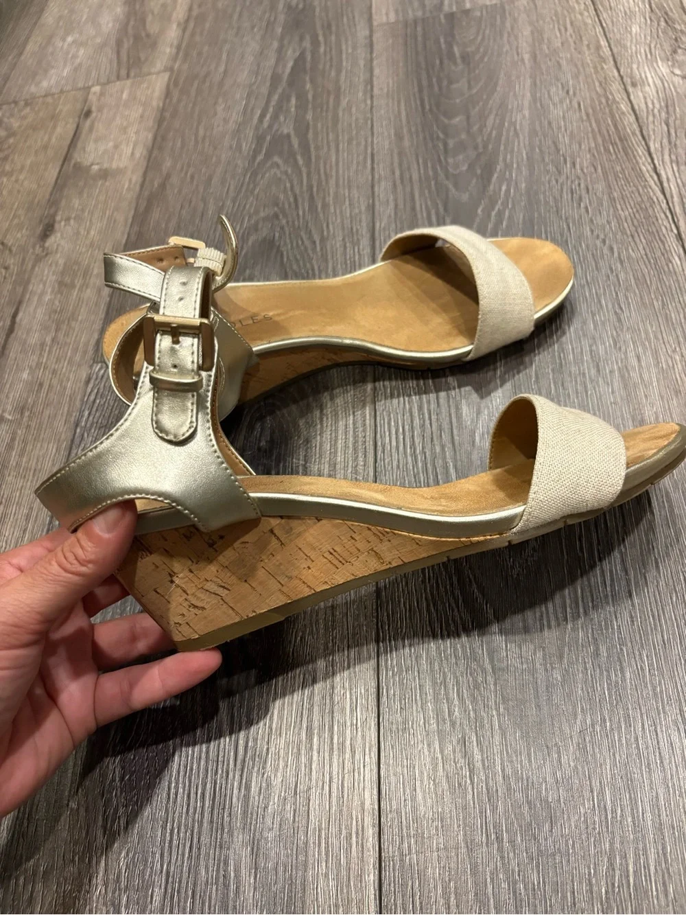 Aerosoles Wedge Sandals - Metallic Gold and Natural Beige